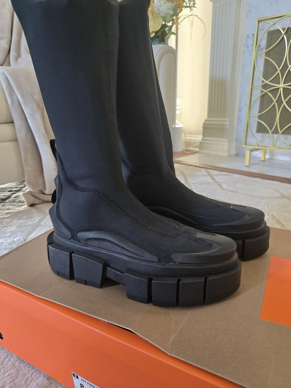 Ivy Park x Adidas Women's Super Sleek Long Boots Over-The-Knee Noir Size 8